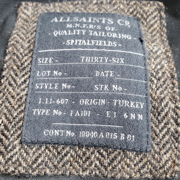 All Saints Brown Herringbone Suit Blazer Jacket - Picture 6 of 11